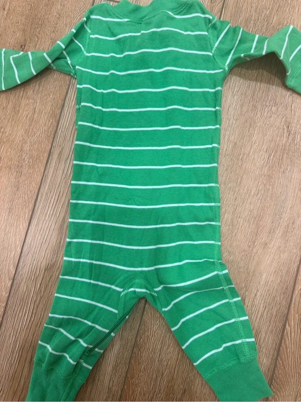 Hanna Andersson Green Striped One-Piece with Race Car Appliqué
